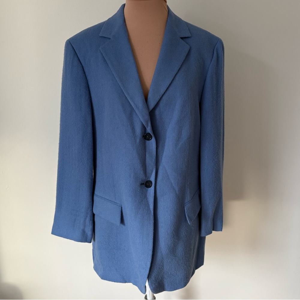 Sfi femme Loro Piana Worsted Camel Hair Blue Double Button Blazer Jacket Size 10